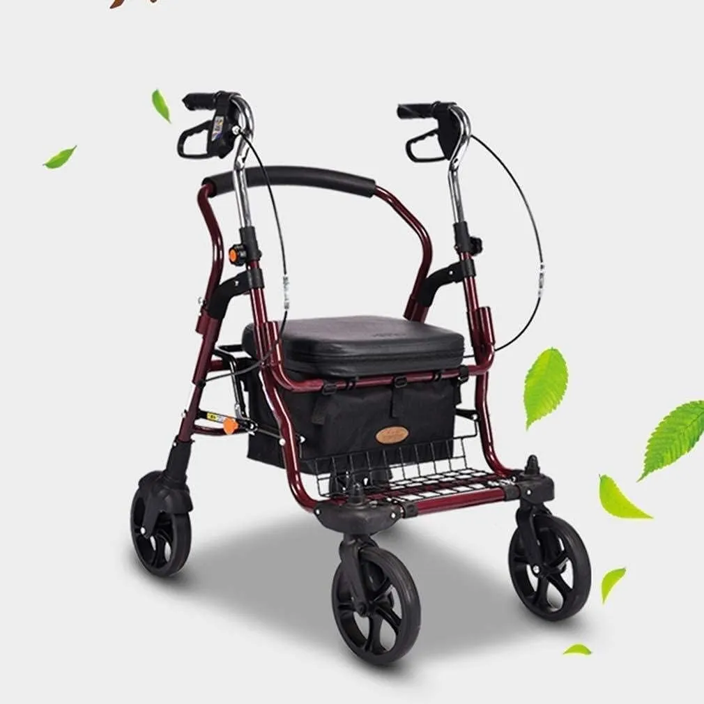 Folding Rollator Rollator Walker Lightweight Walking Frame Aid Mobility Foldable with Seat and Bag 4 Wheels for Elderly