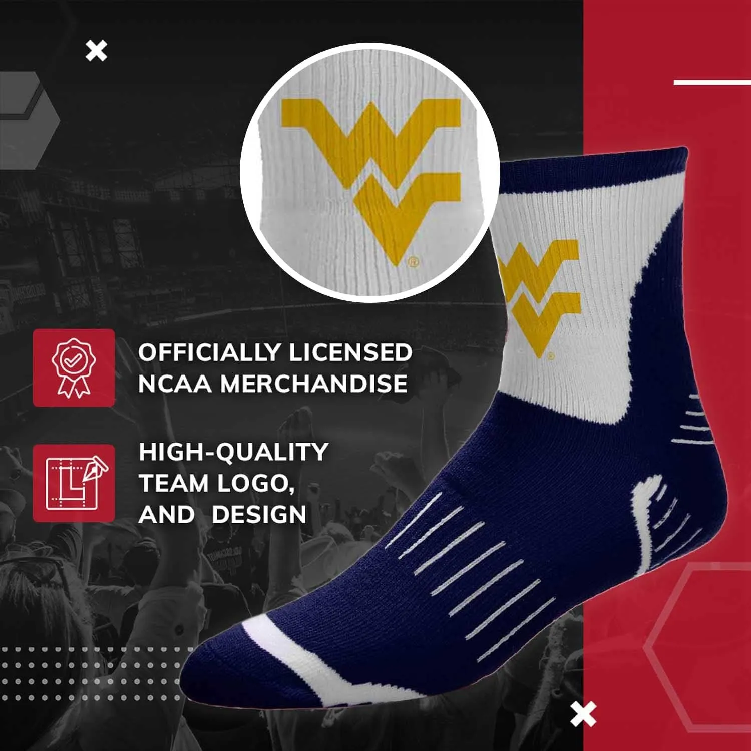 For Bare Feet NCAA Youth Surge Team Mascot Quarter Socks - All Weather Performance - Girls & Boys - Enhance your Footwear