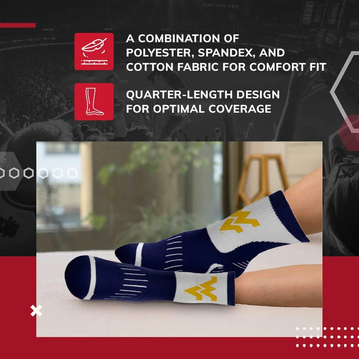 For Bare Feet NCAA Youth Surge Team Mascot Quarter Socks - All Weather Performance - Girls & Boys - Enhance your Footwear
