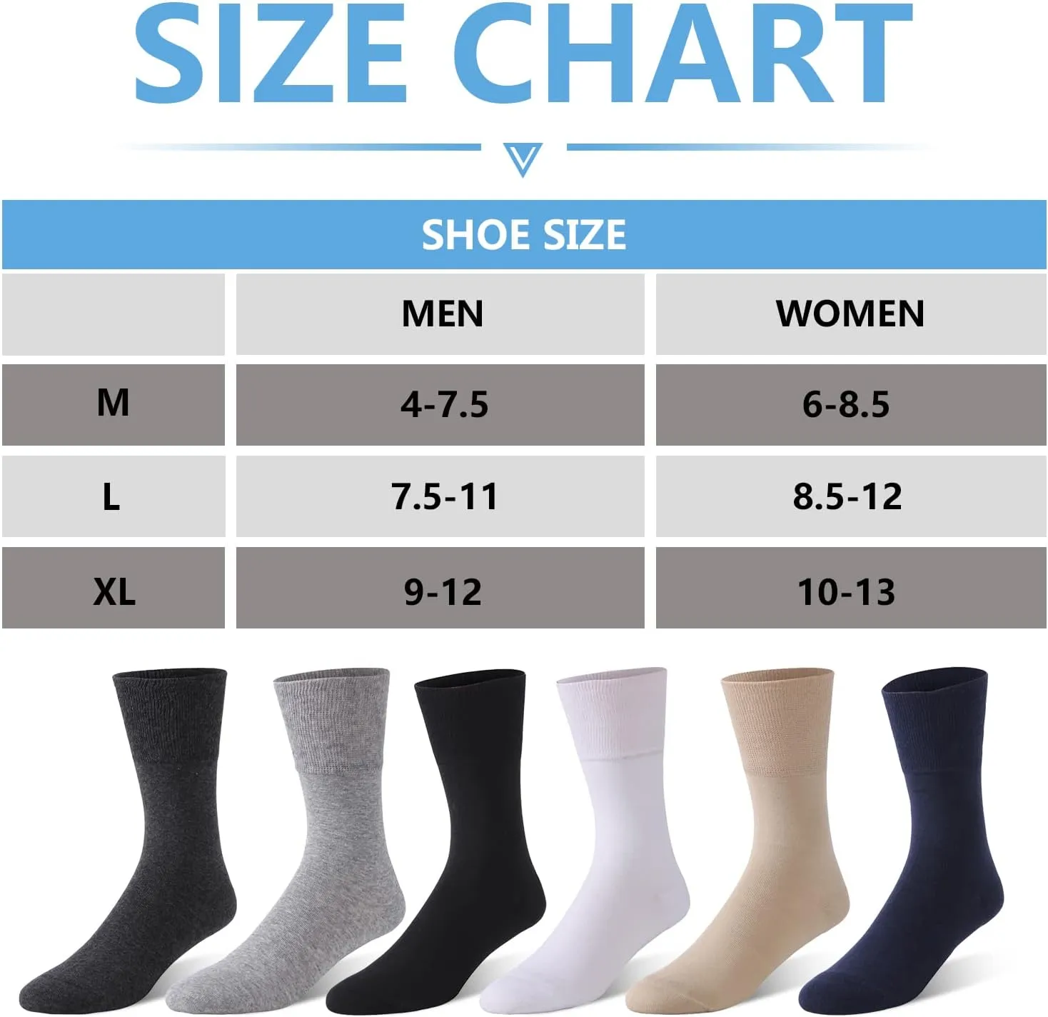 Forcool Non-Binding Cushion Crew Cotton Diabetic Socks for Men and Women, M/L/XL, 3/6 Pairs