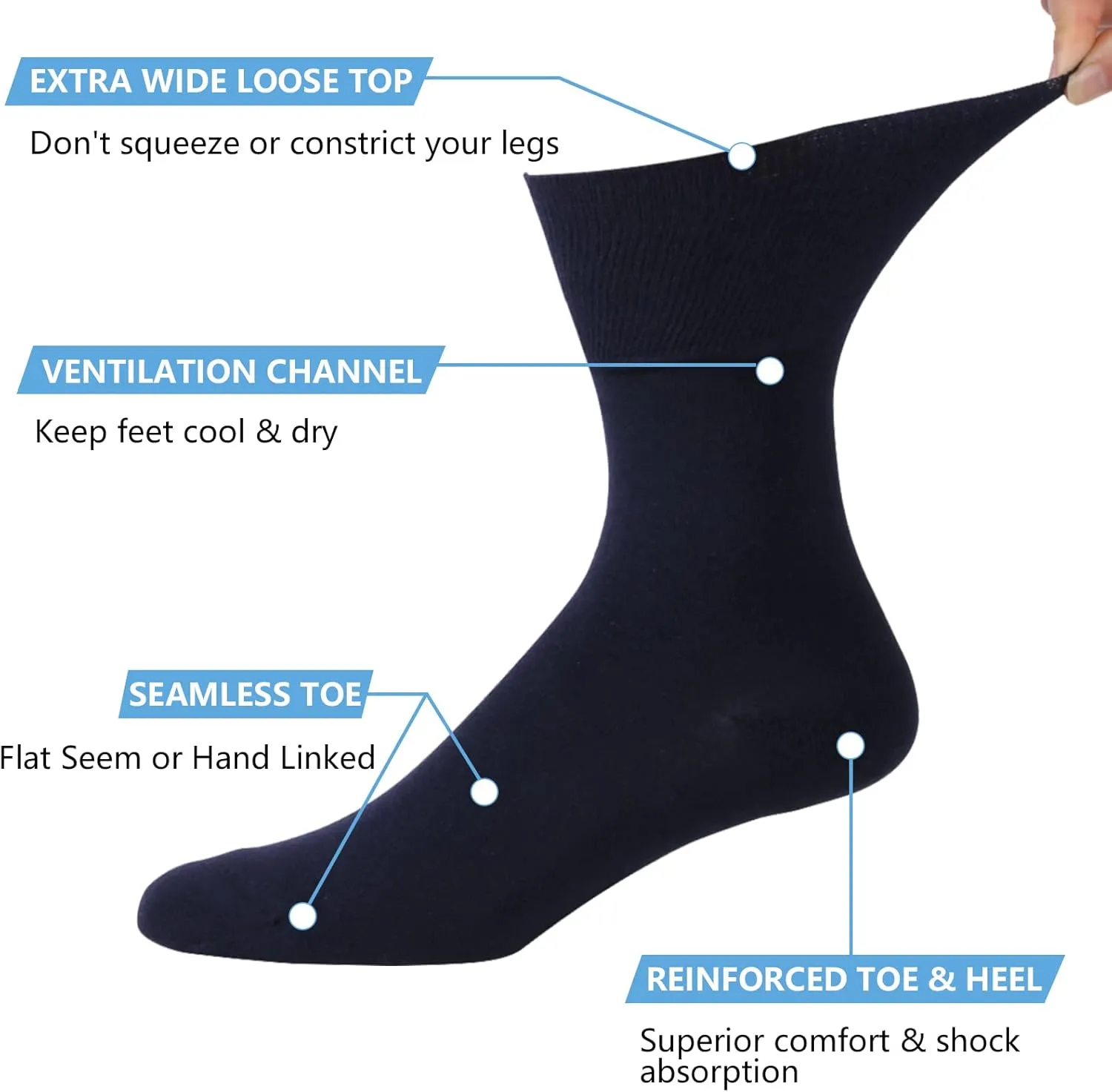 Forcool Non-Binding Cushion Crew Cotton Diabetic Socks for Men and Women, M/L/XL, 3/6 Pairs