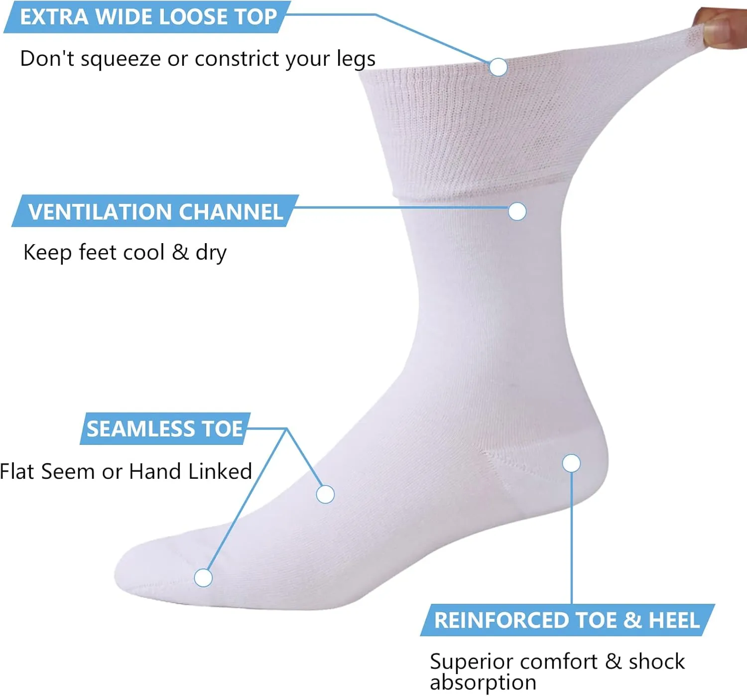 Forcool Non-Binding Cushion Crew Cotton Diabetic Socks for Men and Women, M/L/XL, 3/6 Pairs