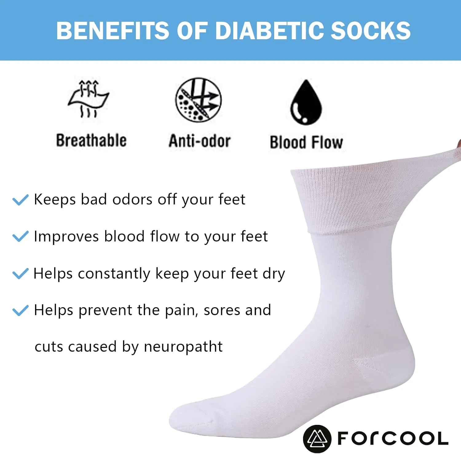 Forcool Non-Binding Cushion Crew Cotton Diabetic Socks for Men and Women, M/L/XL, 3/6 Pairs