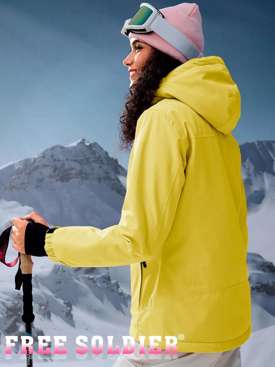 FREE SOLDIER Women's Waterproof Ski Snow Jacket Fleece Lined Warm Winter Rain Jacket with Hood Fully Taped Seams