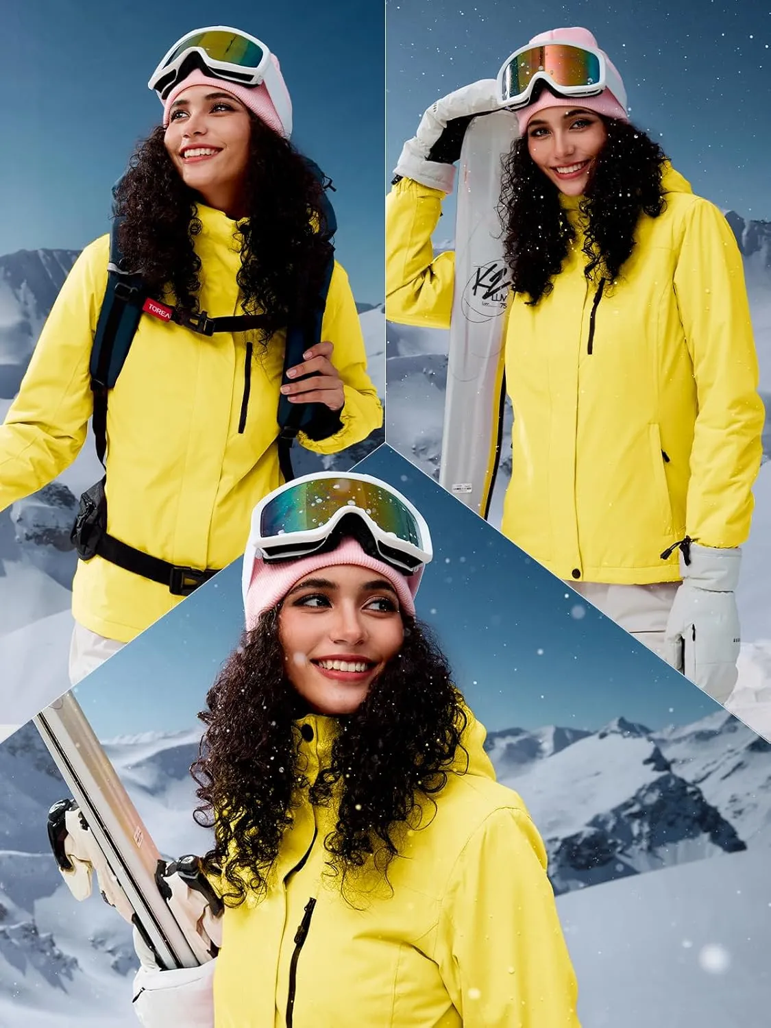 FREE SOLDIER Women's Waterproof Ski Snow Jacket Fleece Lined Warm Winter Rain Jacket with Hood Fully Taped Seams