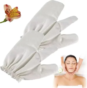 Garshana Gloves Raw Silk Massage Gloves Ayurvedic Massage, Garshana Gloves for The Lymphatic System, Spa Bath Scrubbing Dry Brushing Gloves for Women & Men, Silky Soft Exfoliator Bath Mitt (Two)
