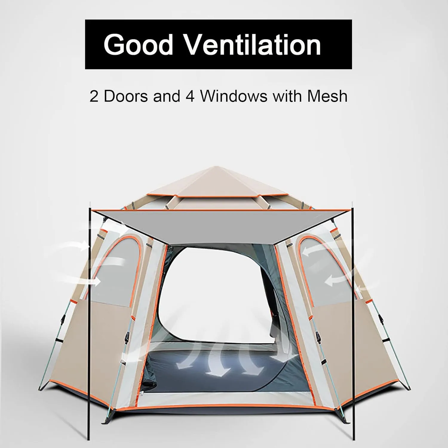Generic Waterproof Instant Camping Tent, 6-8 Person Easy Quick Setup Dome Family Tents for Camping,2 Doors and 4 Windows with Mesh,for Outdoor,Picnic,Family,Friends Gathering