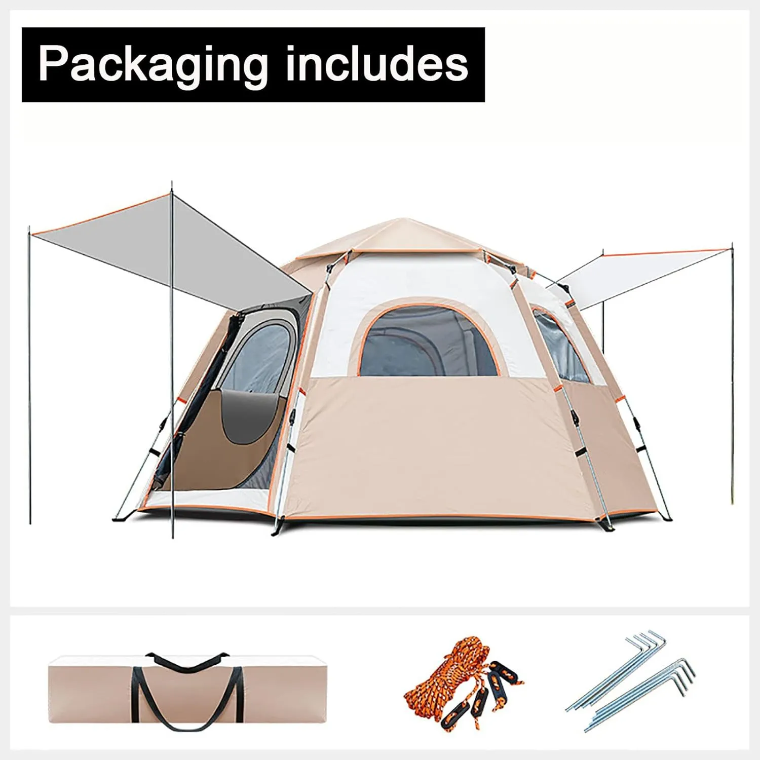Generic Waterproof Instant Camping Tent, 6-8 Person Easy Quick Setup Dome Family Tents for Camping,2 Doors and 4 Windows with Mesh,for Outdoor,Picnic,Family,Friends Gathering