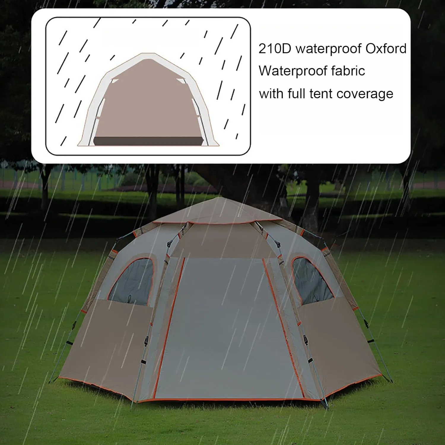 Generic Waterproof Instant Camping Tent, 6-8 Person Easy Quick Setup Dome Family Tents for Camping,2 Doors and 4 Windows with Mesh,for Outdoor,Picnic,Family,Friends Gathering