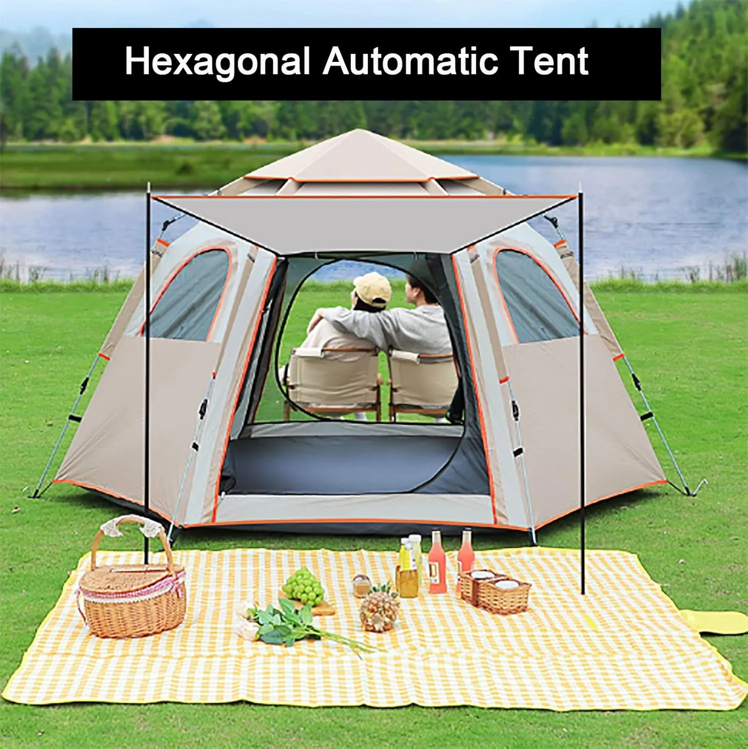 Generic Waterproof Instant Camping Tent, 6-8 Person Easy Quick Setup Dome Family Tents for Camping,2 Doors and 4 Windows with Mesh,for Outdoor,Picnic,Family,Friends Gathering