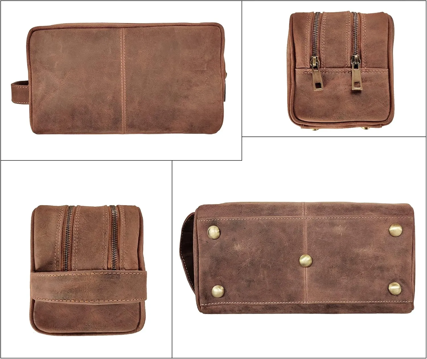 Genuine Leather Travel Toiletry Bag - Dopp Kit Organizer By Rustic Town (Brown)