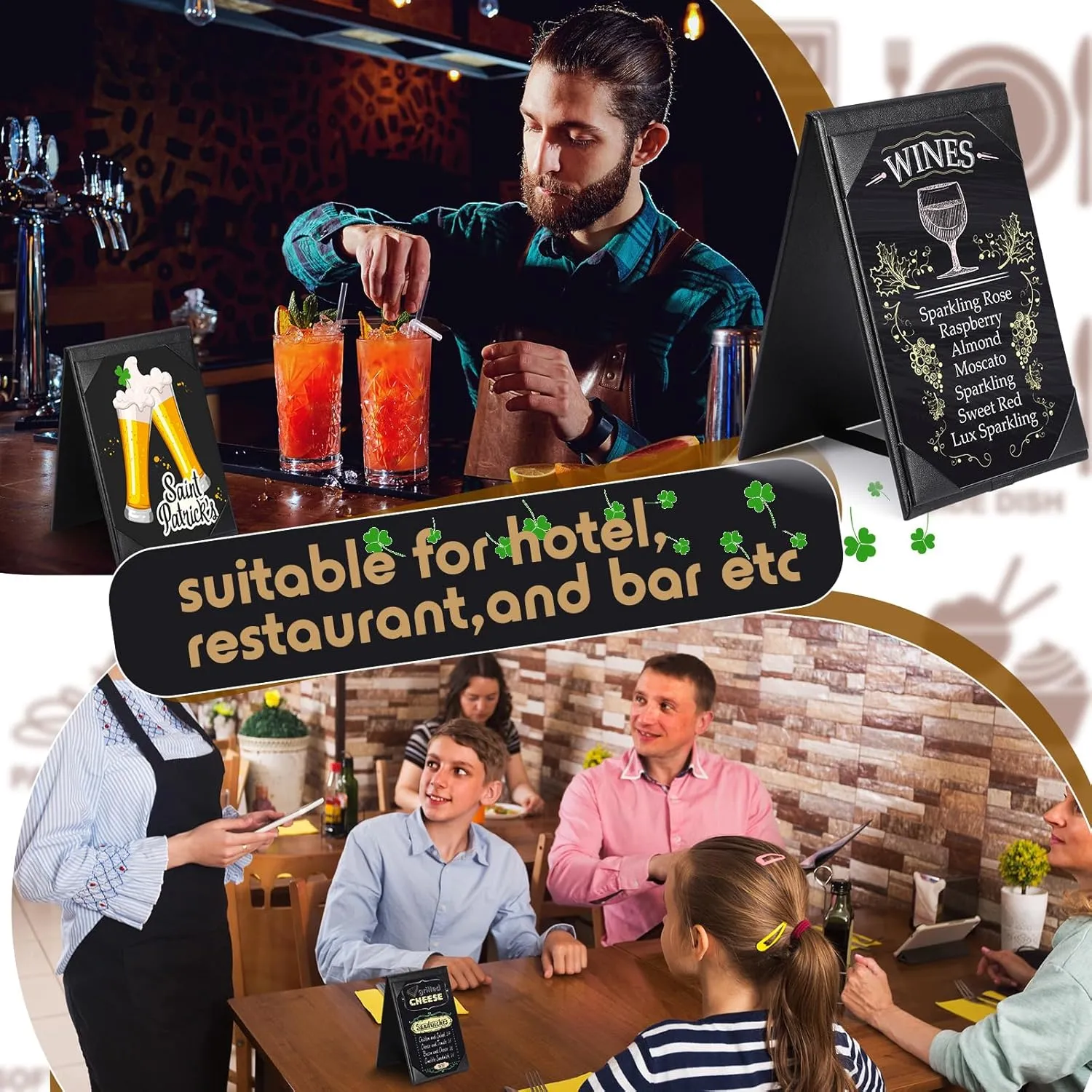 Gerrii Leatherette Table Tents Black PU Leather Menu Covers Bulk Double Sided Frame Sign Holders 2 Side Drink Dessert Menu Folders for Restaurant Coffee Cafe Bar Wedding Supplies(20 Pack,4 x 6 Inch)