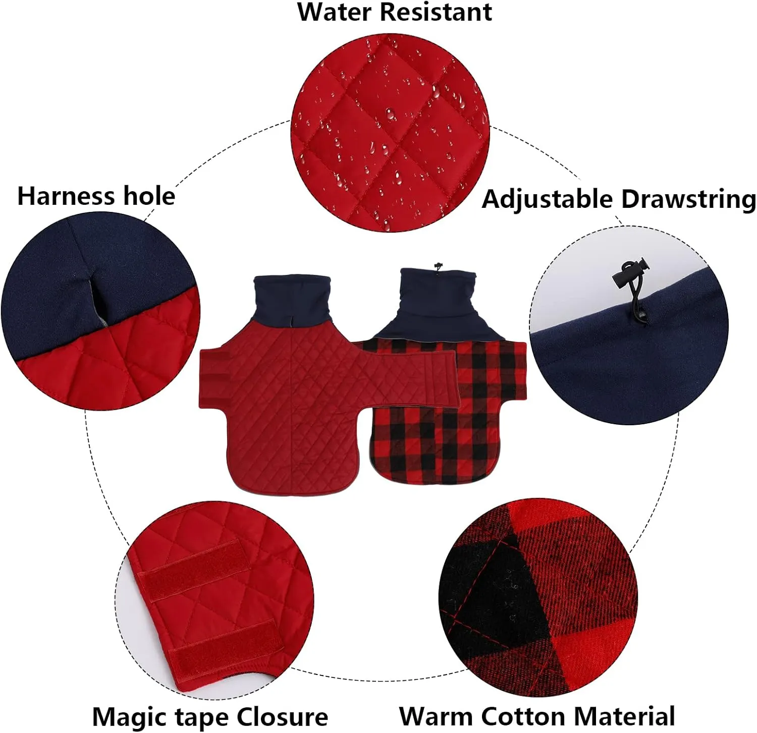 Geyecete Dachshund Coat,Dachshund Winter Coat,Warm Waterproof Windproof, High Neckine String Holes Miniature Dachshund Jacket for Small Dog-Red-S