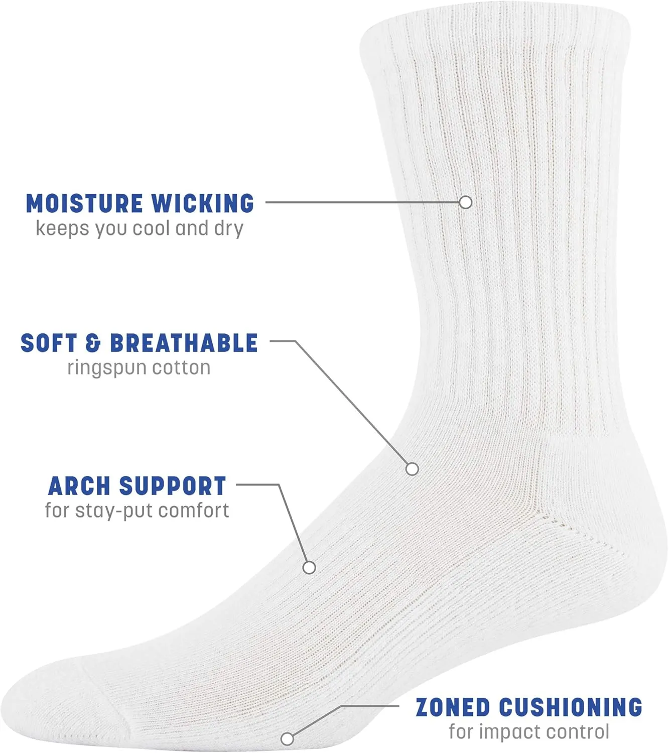 Gildan Men's Active Cotton Crew Socks, 10-pairs