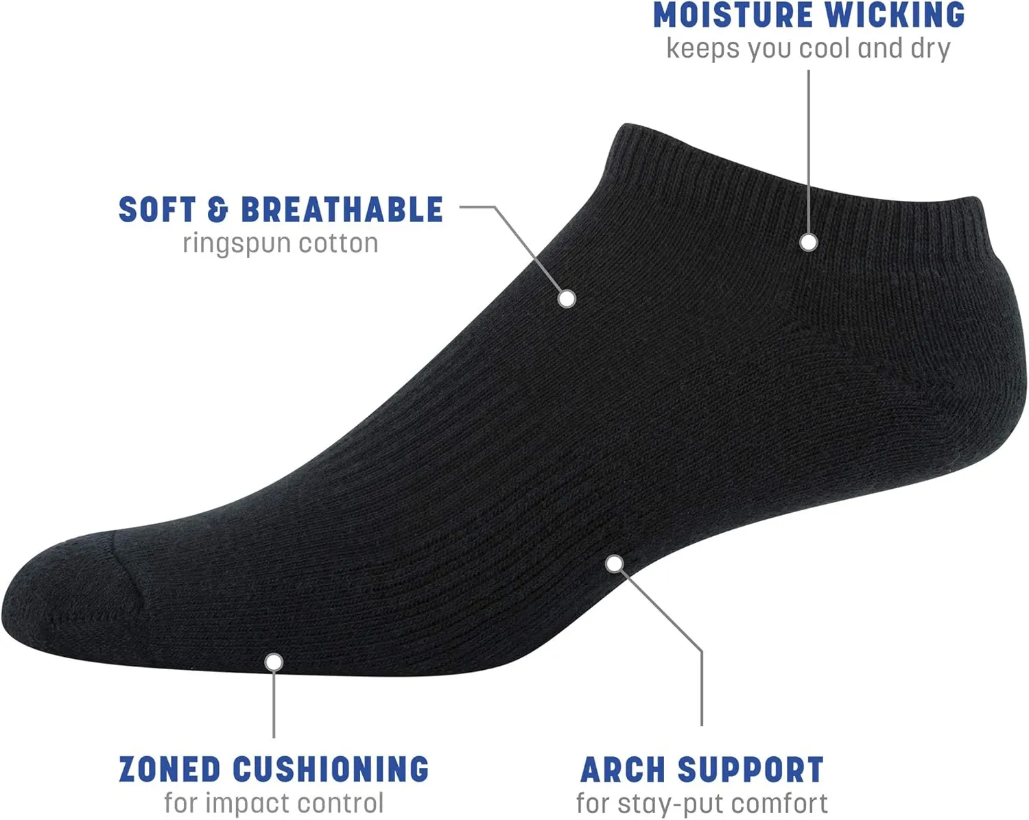 Gildan Men's Active Cotton No Show Socks, 10-Pairs