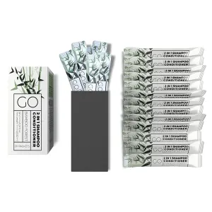 GO Essentials Travel Size Shampoo and Conditioner Set of 80 – 2 in 1 Single Use Travel Shampoo and Conditioner (Sulfate Free) - Hotel Amenities, Homeless Care Kit, Camping.