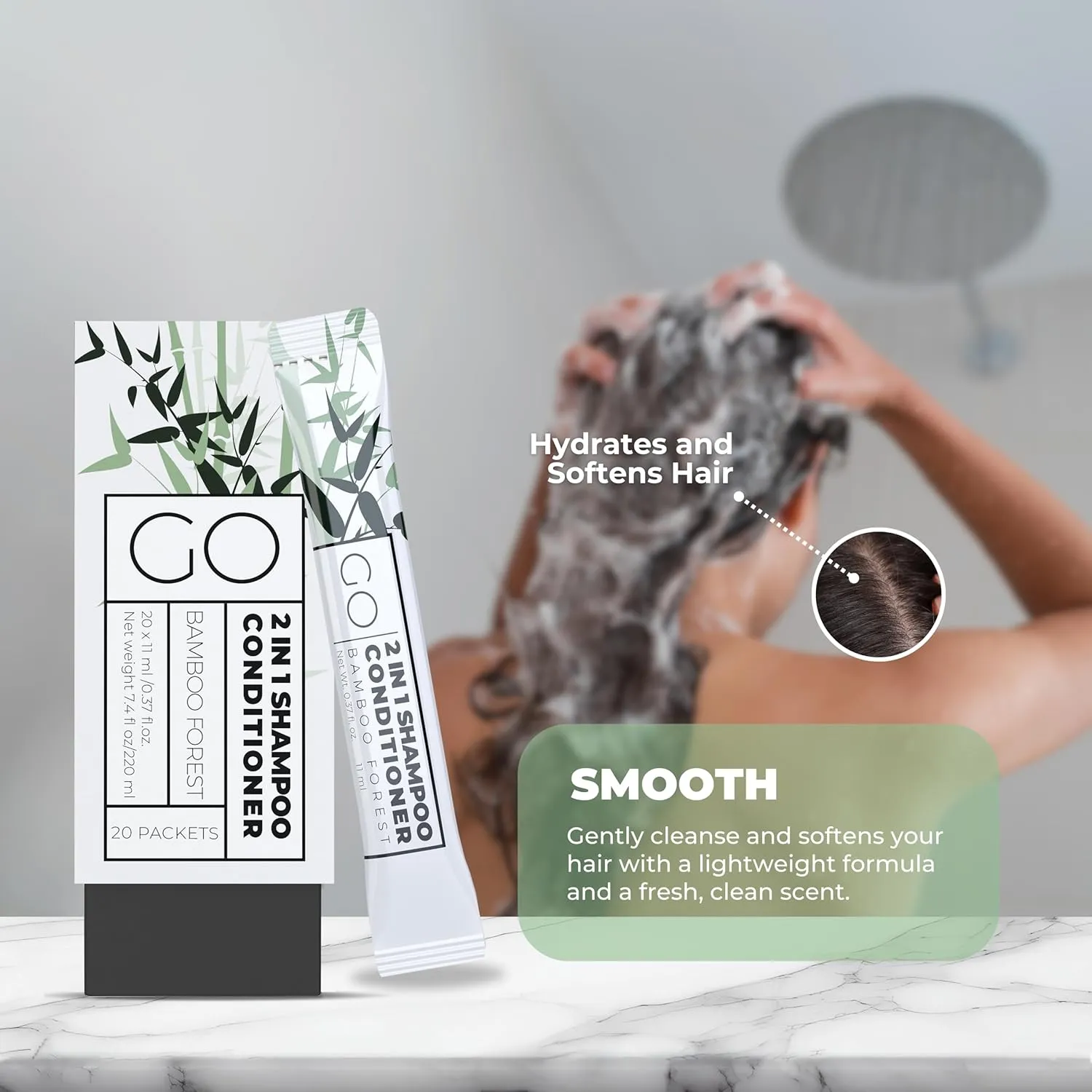 GO Essentials Travel Size Shampoo and Conditioner Set of 80 – 2 in 1 Single Use Travel Shampoo and Conditioner (Sulfate Free) - Hotel Amenities, Homeless Care Kit, Camping.