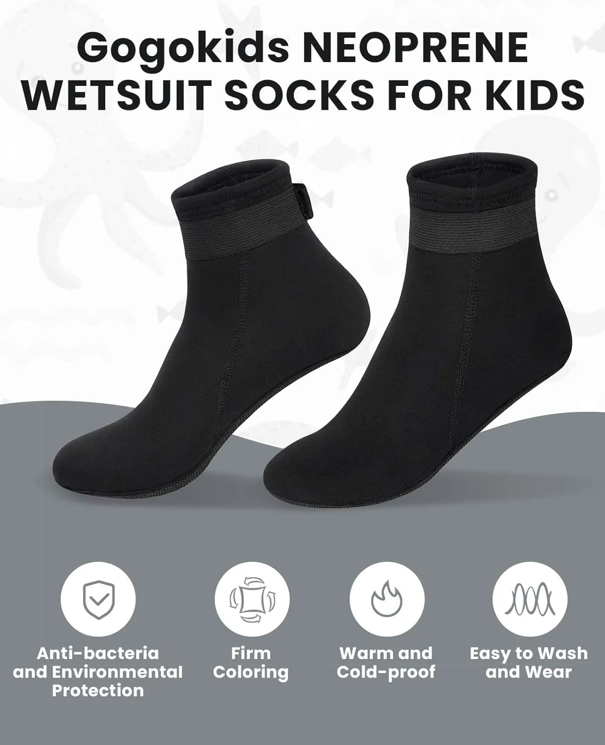 Gogokids 3mm Neoprene Wetsuit Socks for Kids, Keep Warm Toddler Water Socks, Anti-Scratch, Non-Slip, and Anti-Scald