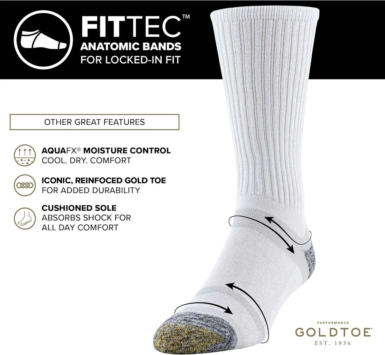 GOLDTOE Men's FIT TEC Cushion Crew Socks, 6-Pairs