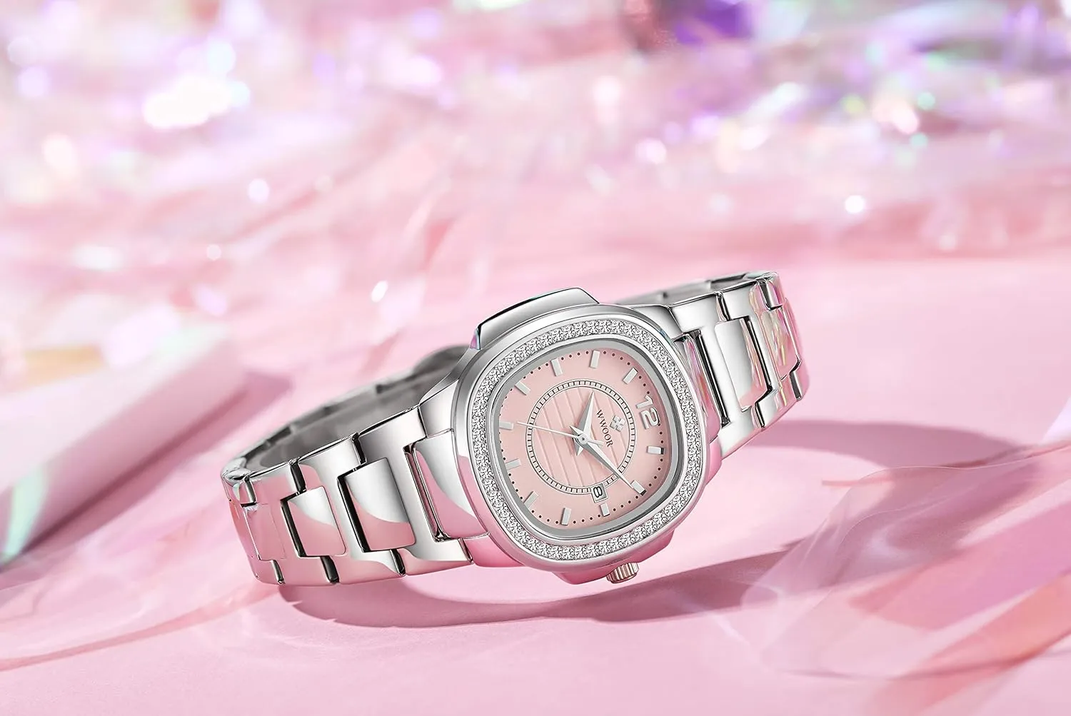 Gosasa Luxury Women Crystal Diamond Watch Stainless Steel Calendar Waterproof Analog Watch Ladies Quartz Dress Bracelet Wrist Watch
