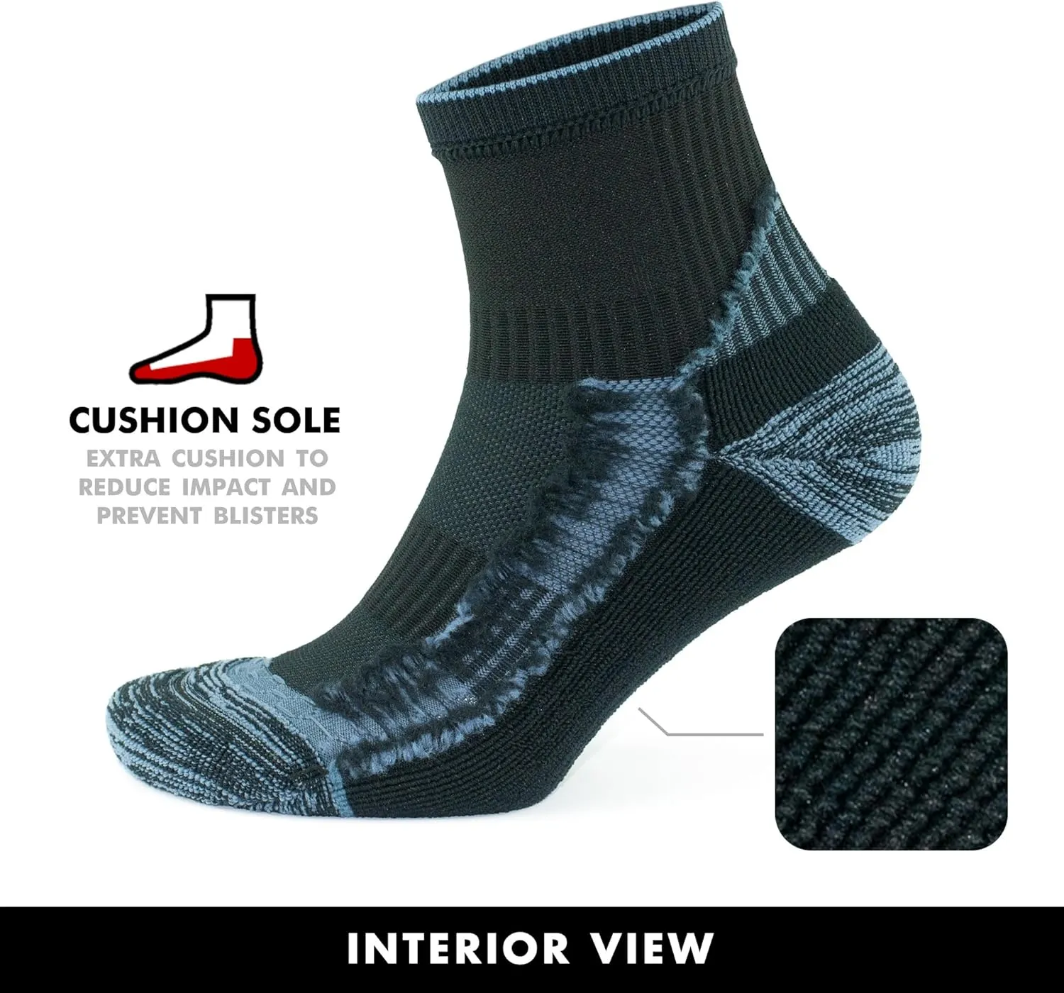 GoWith 2 Pairs Unisex Athletic Fit Running Socks, Anti-Blister Cushioned Performance Socks, Seamless Padded Workout Socks