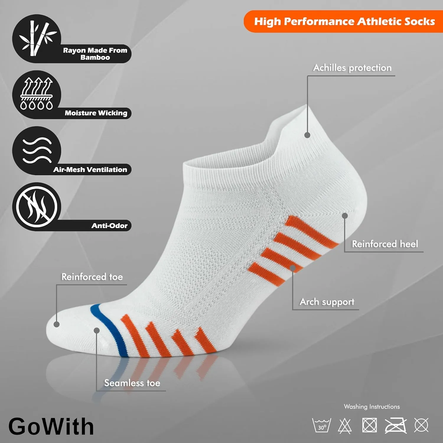 GoWith Running Socks for Men & Women, Rayon Made From Bamboo Ankle Zero-Cushion Socks, Moisture Wicking, with Gift Box