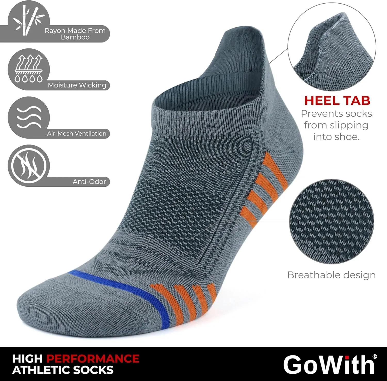GoWith Running Socks for Men & Women, Rayon Made From Bamboo Ankle Zero-Cushion Socks, Moisture Wicking, with Gift Box