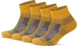 GoWith Unisex Running Socks, Anti-Blister Cushioned Athletic Performance Padded Seamless Ankle Socks, 4 Pairs, Mustard, X-Small, M 3594
