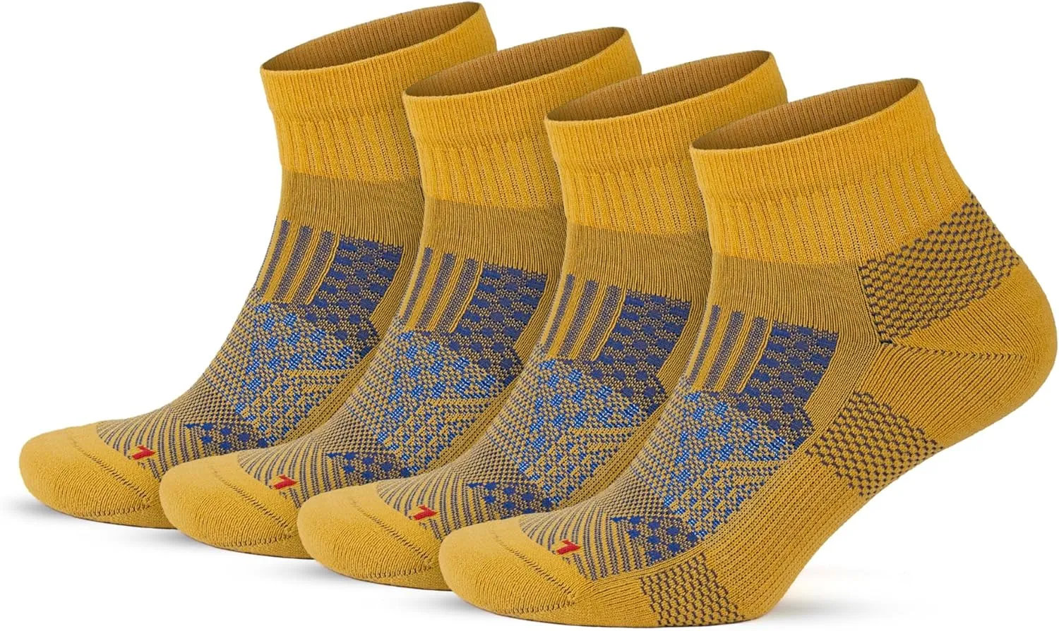GoWith Unisex Running Socks, Anti-Blister Cushioned Athletic Performance Padded Seamless Ankle Socks, 4 Pairs, Mustard, X-Small, M 3594