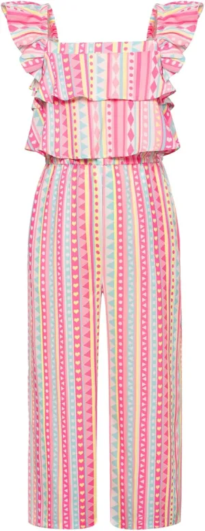 GRACE KARIN Girls Floral Jumpsuit Flutter Sleeve Square Neck Wide Leg Rompers