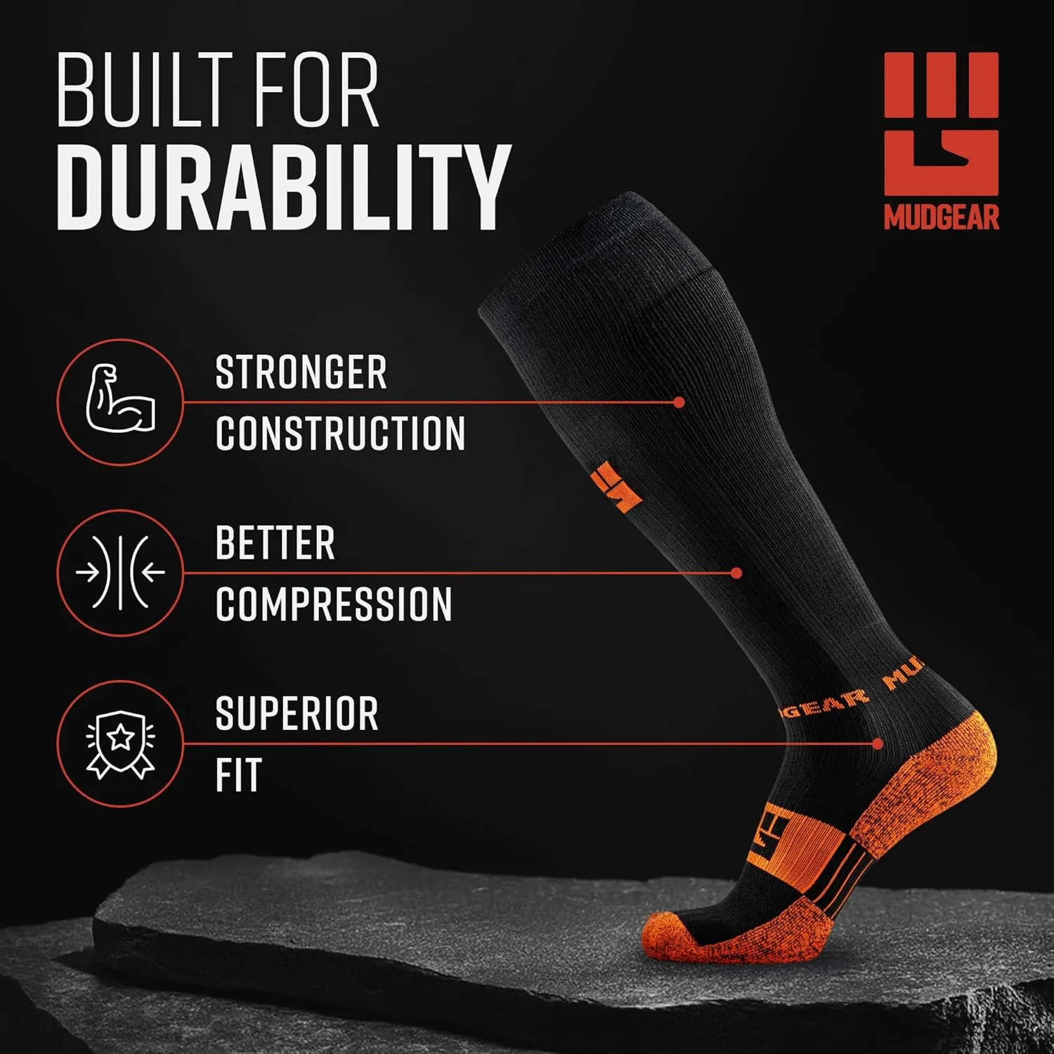 Graduated Compression Socks, Durable, Sweat-Resistant OCR Performance Socks with Cushioned Footbed, Made in USA