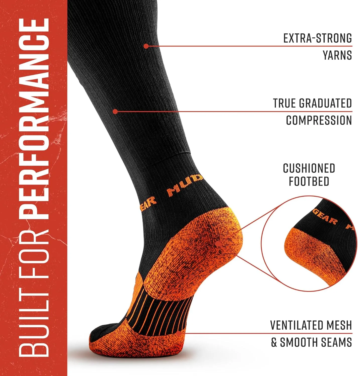 Graduated Compression Socks, Durable, Sweat-Resistant OCR Performance Socks with Cushioned Footbed, Made in USA