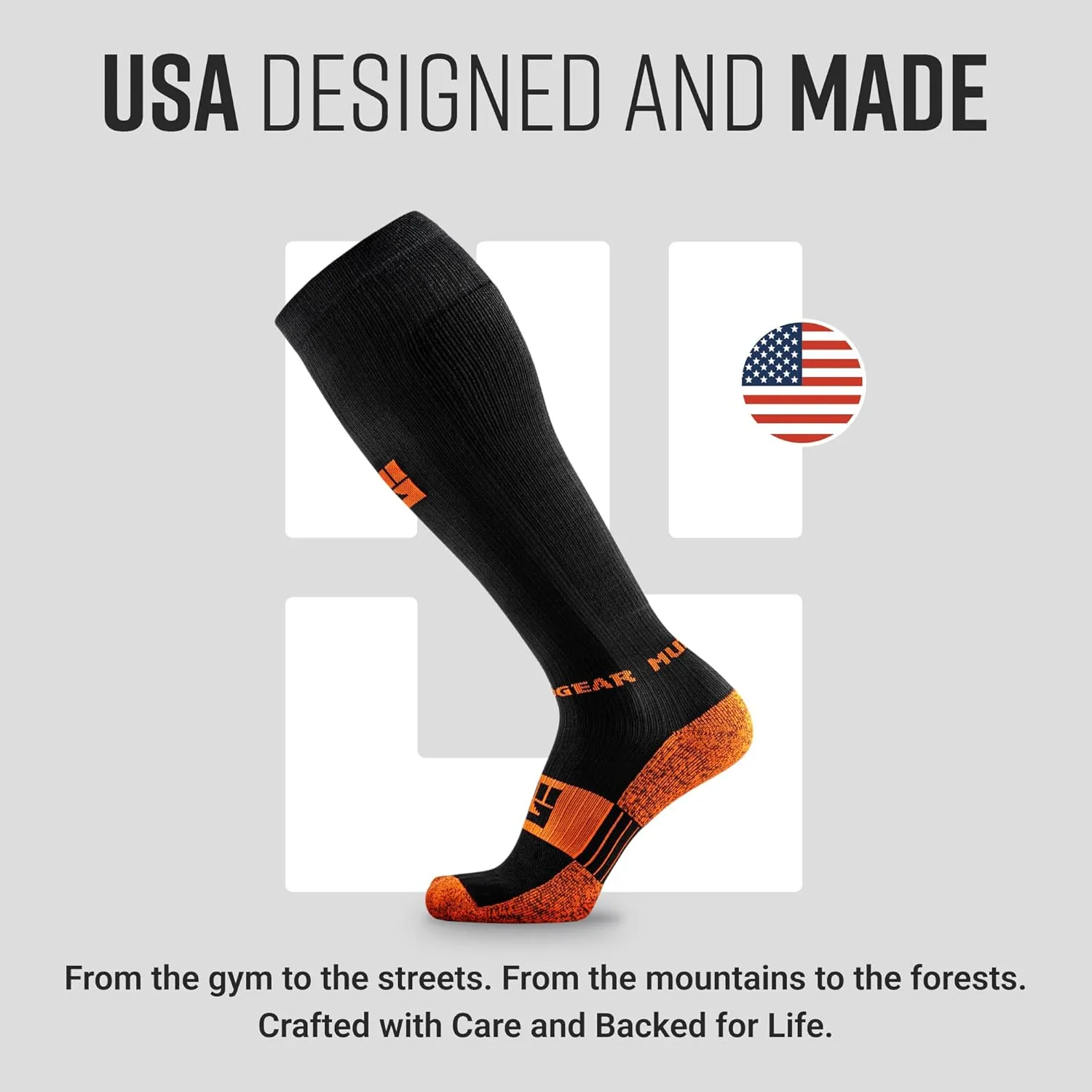 Graduated Compression Socks, Durable, Sweat-Resistant OCR Performance Socks with Cushioned Footbed, Made in USA