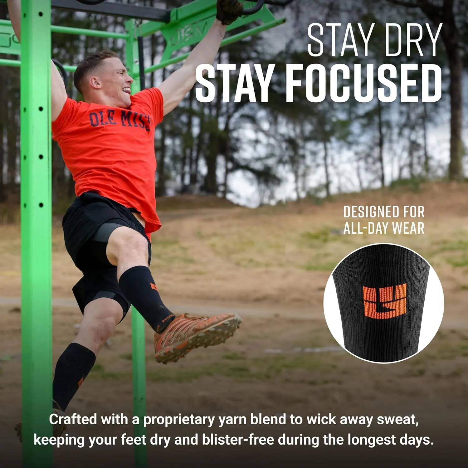 Graduated Compression Socks, Durable, Sweat-Resistant OCR Performance Socks with Cushioned Footbed, Made in USA