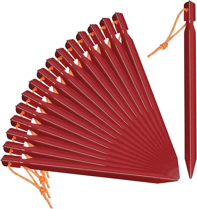 Grassman 16 Pack Tent Stakes, 7075 Aluminium Tent pegs, Heavy Duty Lightweight Ground Pegs, Durable and Safe Metal Camping Spikes, Red