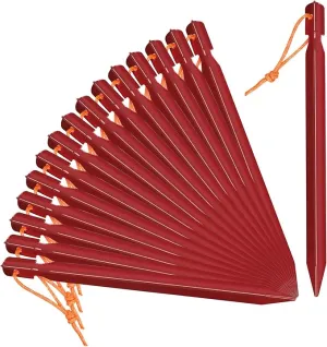 Grassman 16 Pack Tent Stakes, 7075 Aluminium Tent pegs, Heavy Duty Lightweight Ground Pegs, Durable and Safe Metal Camping Spikes, Red