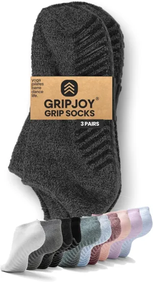 Gripjoy Non-Slip Socks for Women and Men - Yoga and Hospital Socks With Grippers - 3 Pairs