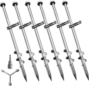 Ground Anchors Screw in 6 Pack-12 Inch Double Arbitrary Direction Galvanized Tent Stakes Kit for Swing and Trampoline Set High Wind Solid Metal Hex Head Dog Tie Out Stake