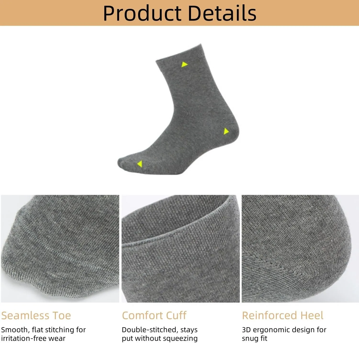 Grounding Socks with Silver Fiber - Anti Odor & Moisture Wicking, Static Dissipative Earthing Socks for Indoor/Outdoor Use, Works with Grounding Shoes/Mats/Sheets (4 Pairs)