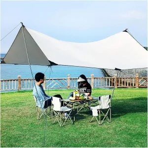 Hammock Rain Fly Tent Camping Tarp, with 2 Poles Portable Multifunctional Backpacking Tarp Shelter Camping Tarp under Tent Tarpaulin for Camping Picnic Beach Utdoor Activities(118x118inch)