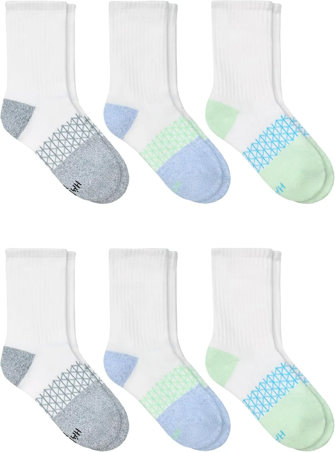 Hanes Cushioned, Absolute Active Crew Socks for Girls, Moisture-Wicking, 6-Pairs