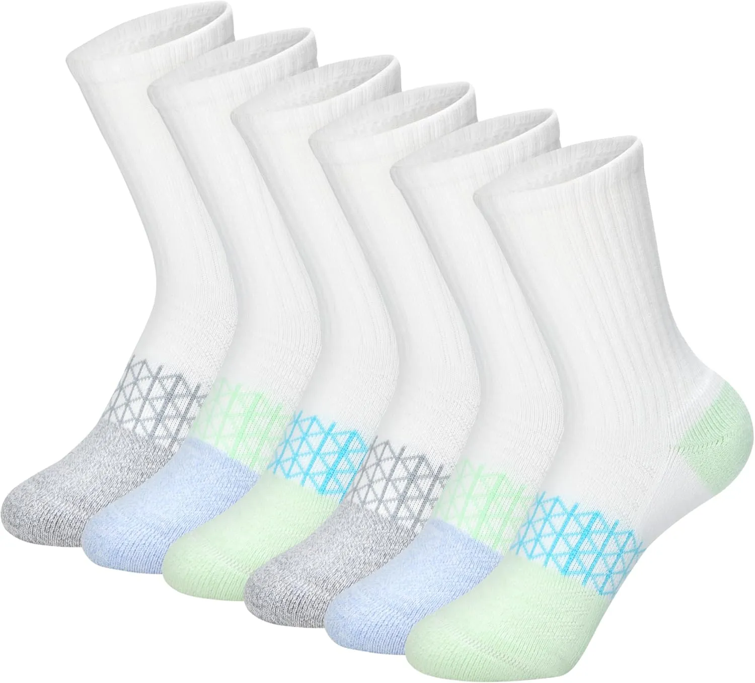 Hanes Cushioned, Absolute Active Crew Socks for Girls, Moisture-Wicking, 6-Pairs