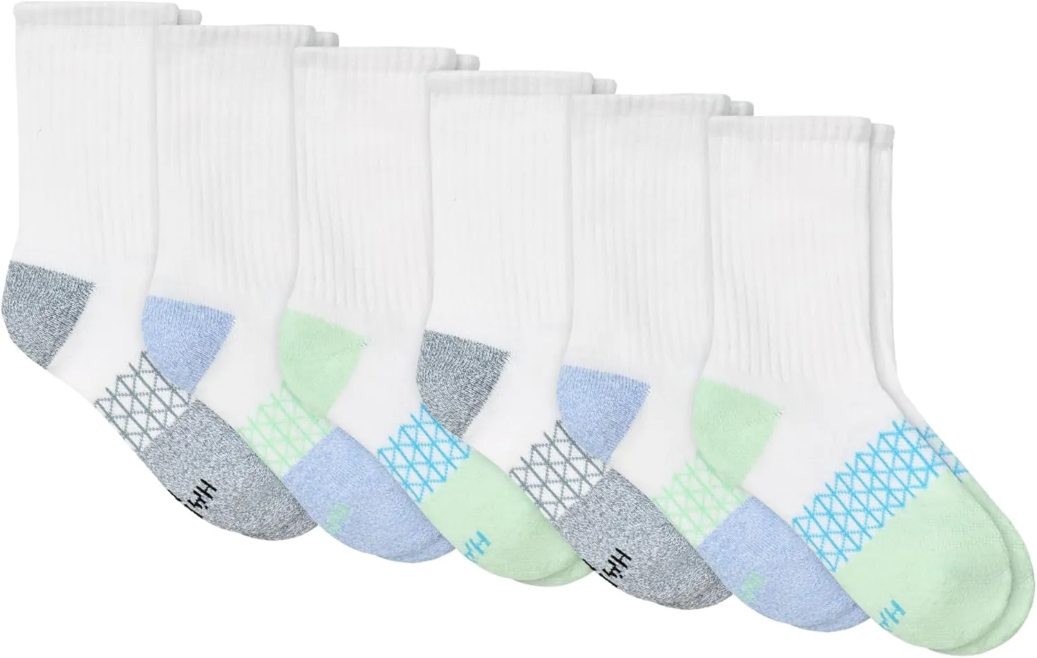 Hanes Cushioned, Absolute Active Crew Socks for Girls, Moisture-Wicking, 6-Pairs