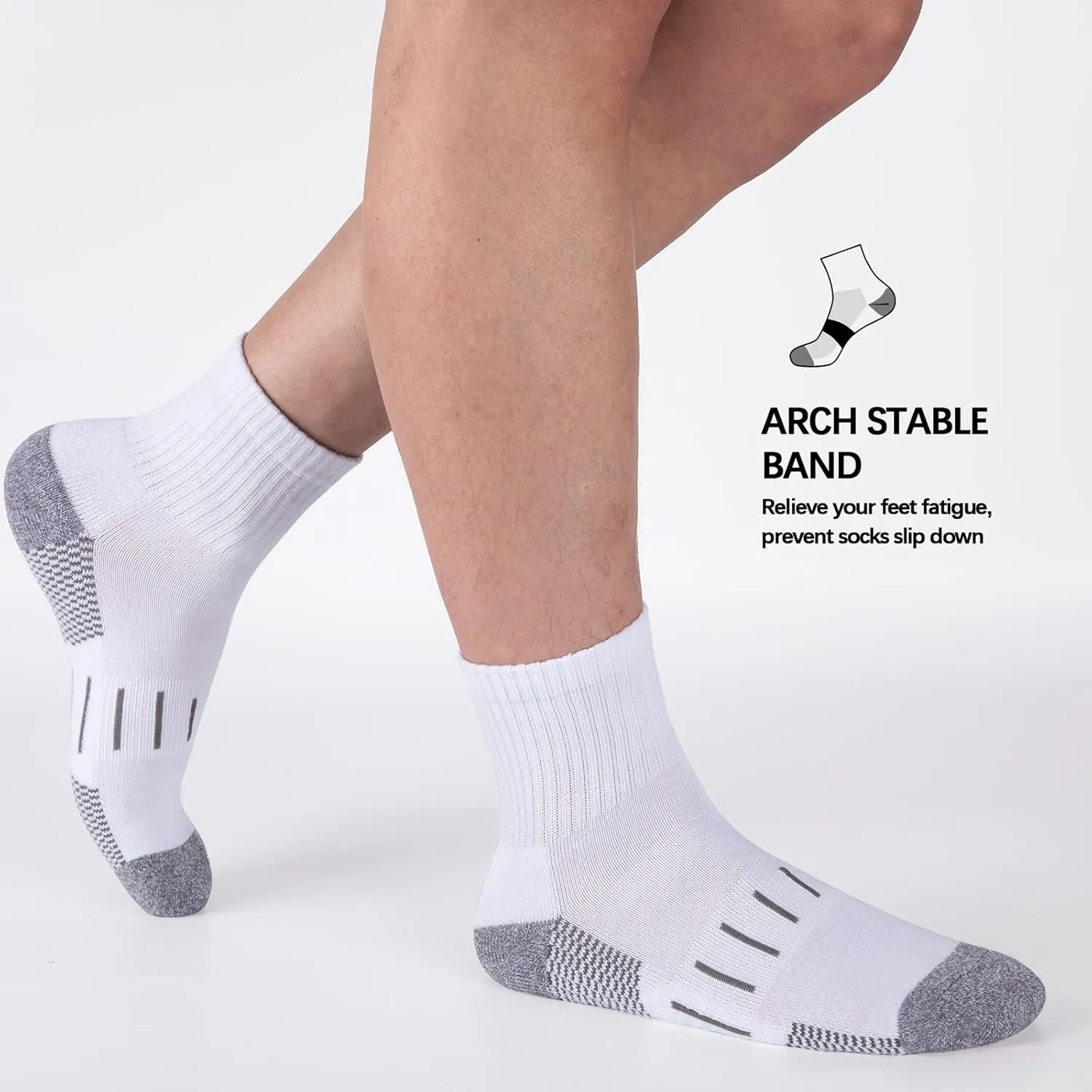 Heatuff Men's Ankle Athletic Socks Quarter Cushion Moisture Wicking Running Sports Work Socks(8 Pairs)