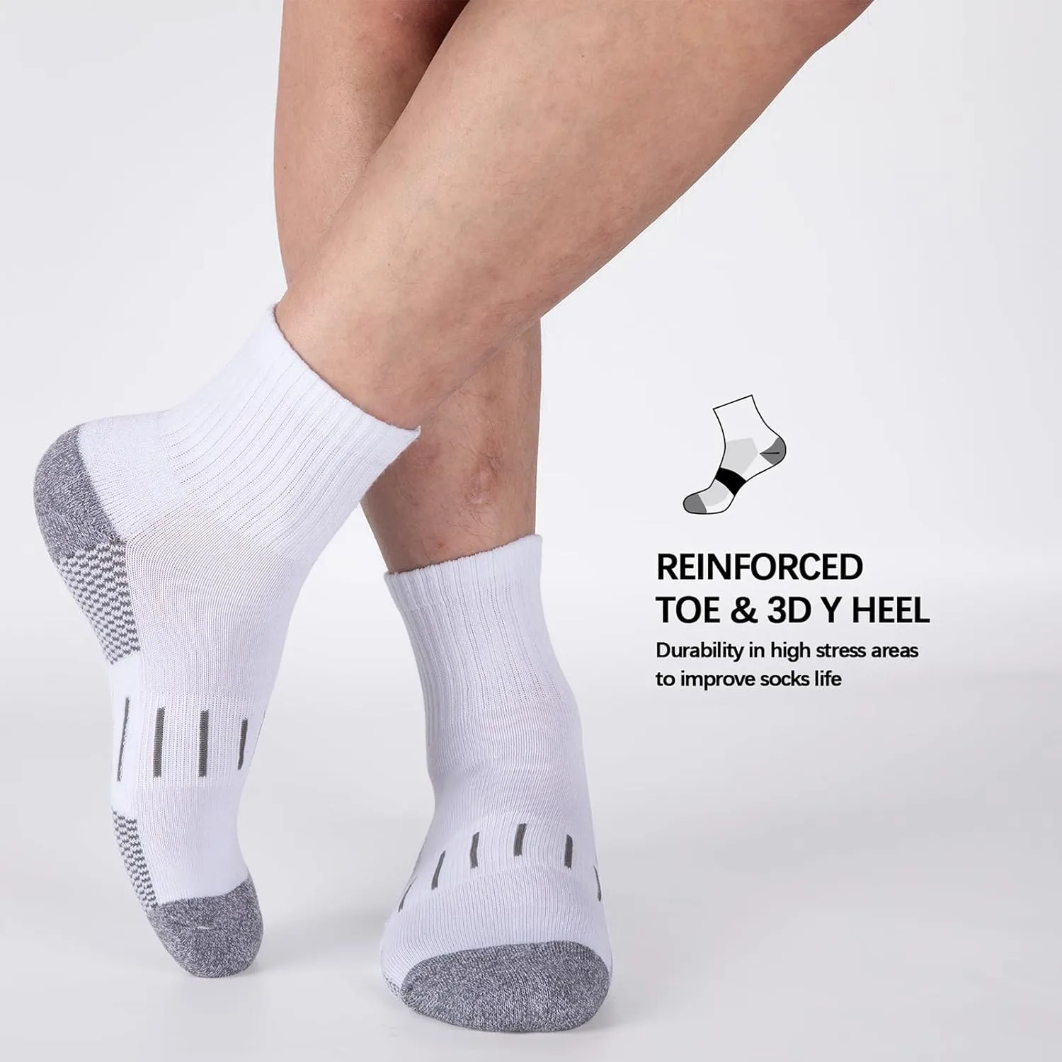 Heatuff Men's Ankle Athletic Socks Quarter Cushion Moisture Wicking Running Sports Work Socks(8 Pairs)
