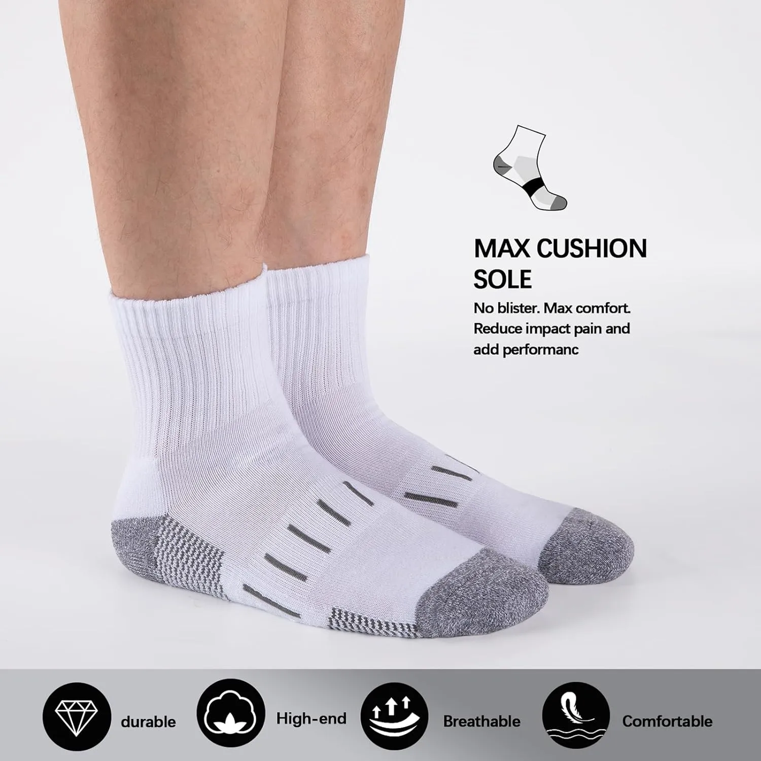 Heatuff Men's Ankle Athletic Socks Quarter Cushion Moisture Wicking Running Sports Work Socks(8 Pairs)