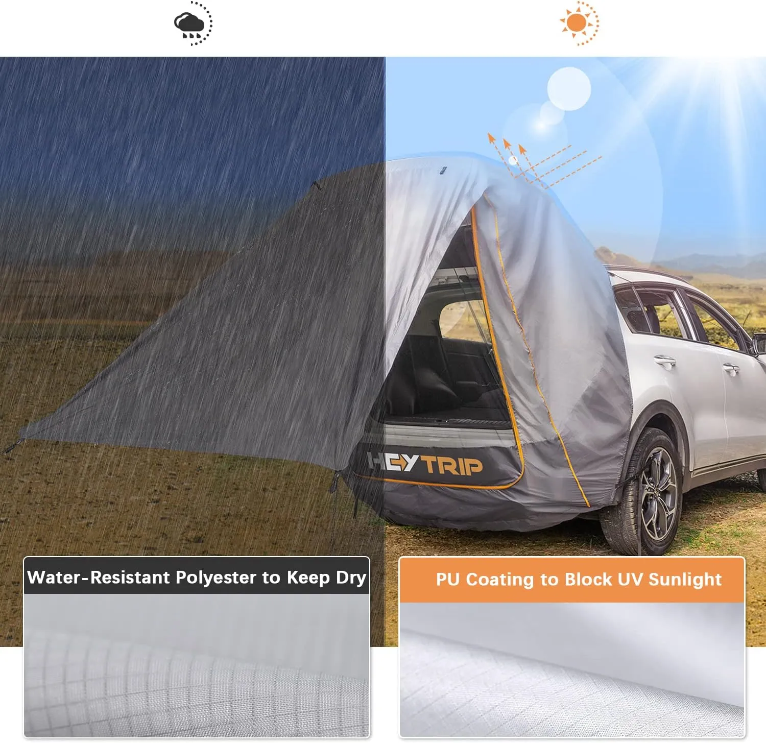 HEYTRIP SUV Tailgate Tent with Poles Awning Shade Waterproof Windproof Hatchback Camping Car Tent, Universal Fit Most SUV/Van/MPV/CUV