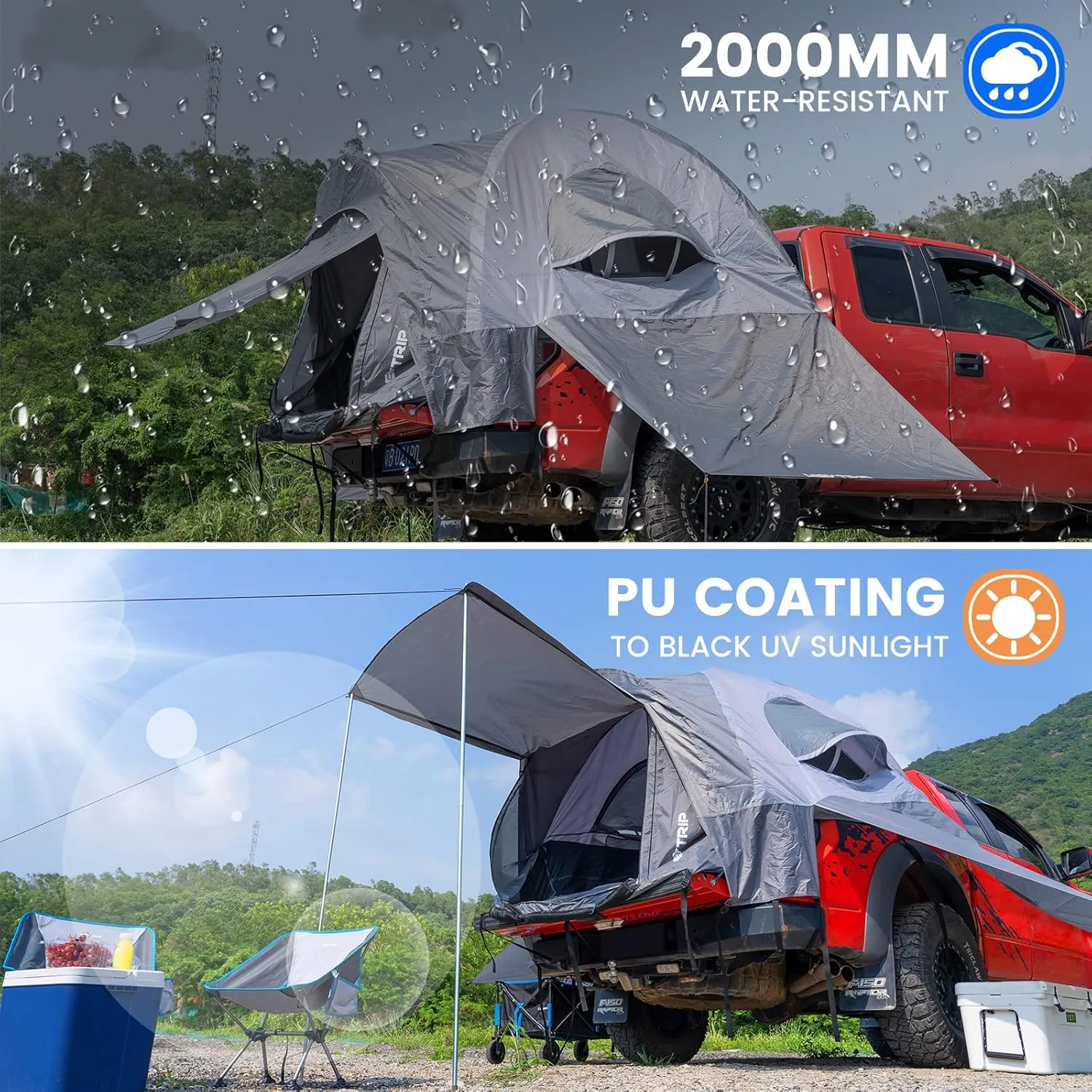 HEYTRIP Truck Bed Tent 5.0ft-6.8ft Waterproof Pickup Truck Tent Double Layer 2 Person Truck Tent Camper for Camping Fishing