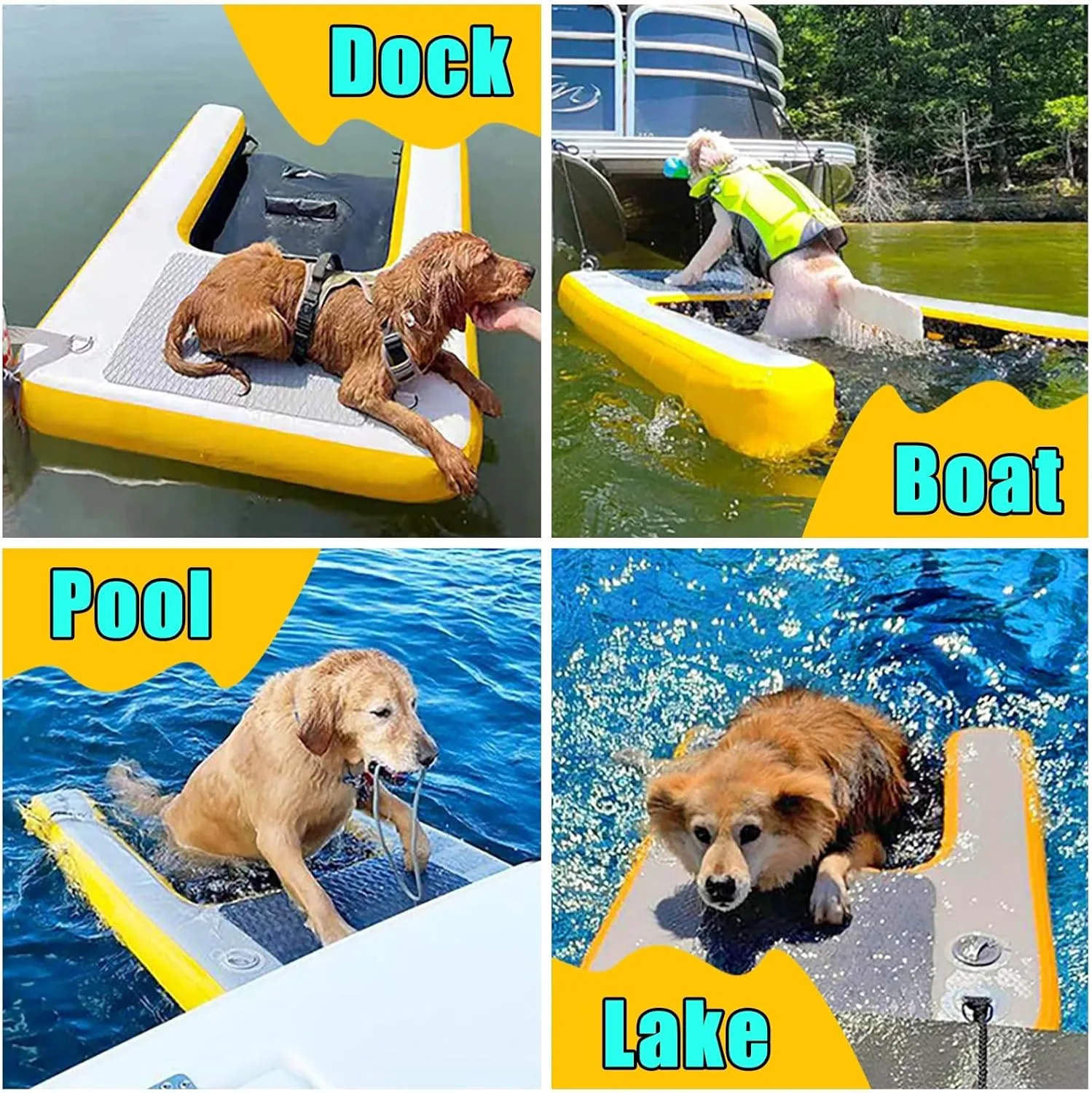 High Visibility Dog Pool Ramp Above Ground Pool, Inflatable Dog Boat Ramp Ladder for Pontoon Boat/Beaches/Lake/Dock, Portable PVC Floating Dog Water Ramp with Steps Pump Handbag(Red)