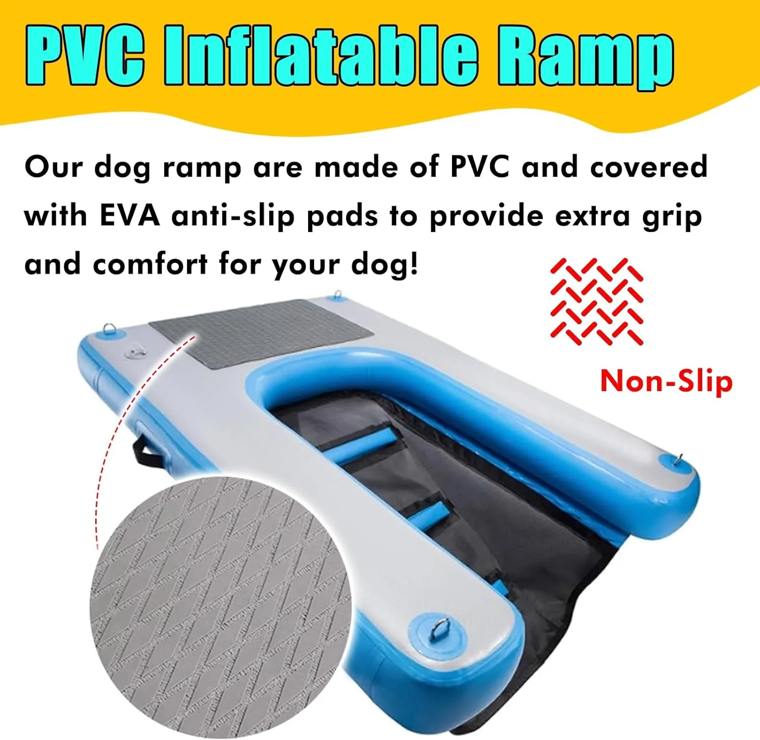 High Visibility Dog Pool Ramp Above Ground Pool, Inflatable Dog Boat Ramp Ladder for Pontoon Boat/Beaches/Lake/Dock, Portable PVC Floating Dog Water Ramp with Steps Pump Handbag(Red)
